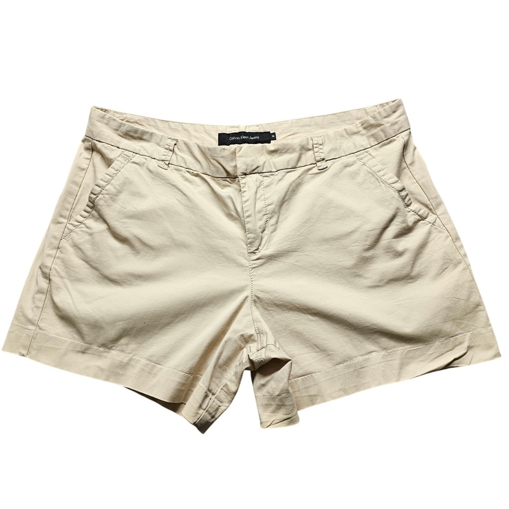 Calvin Klein‎ Jeans Womens Size 14 Khaki Tan Chino Shorts Stretch Cotton Casual